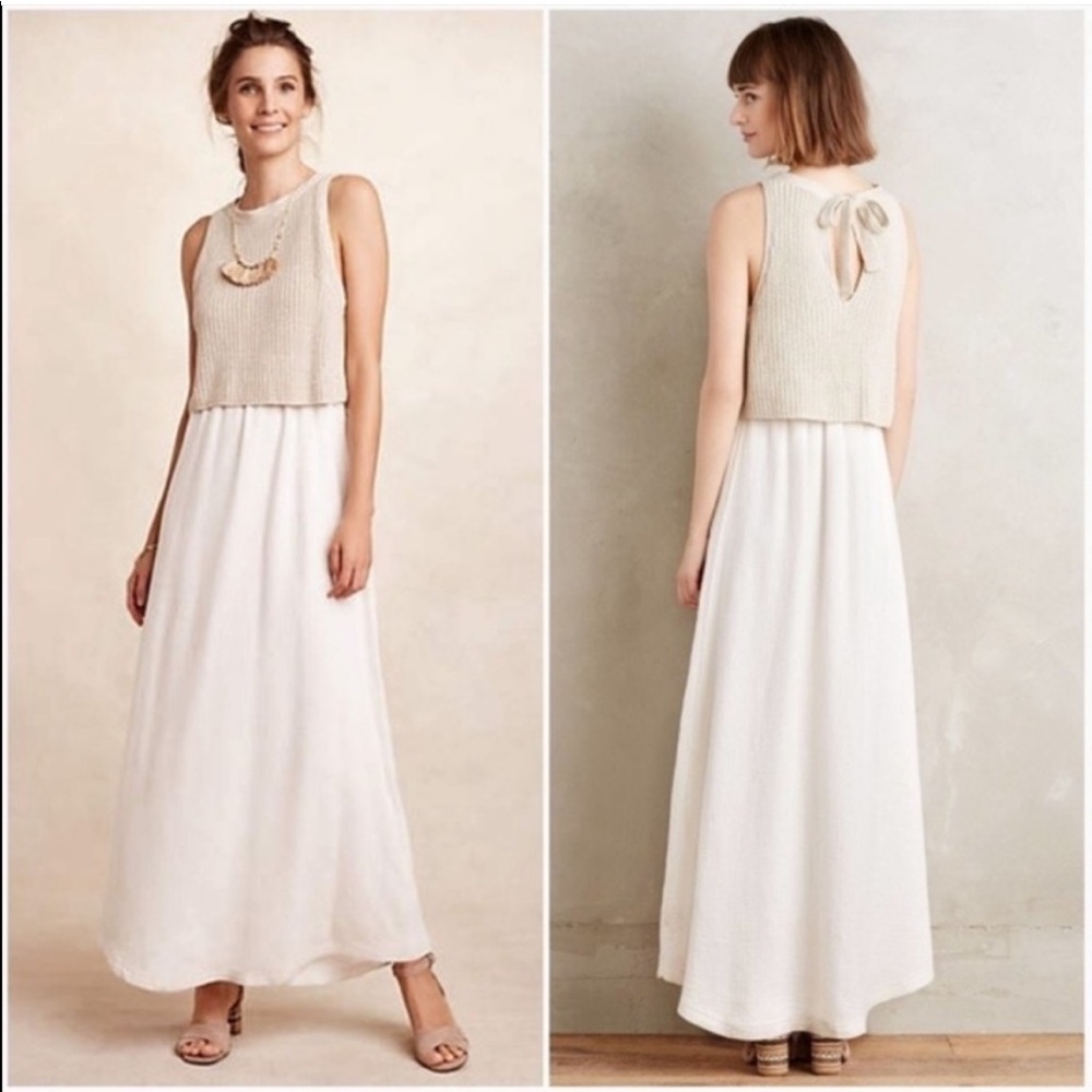 NWT - BRAND NEW Anthropologie moth sweater layered linen cotton blend maxi dress